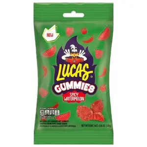 Lucas Gummies Spicy Watermelon Flavored Hot Gummies - Sweet Chili Powder Coated Chewy Candy Snack 4.59 oz Resealable Bag - Bonbon, Mangga