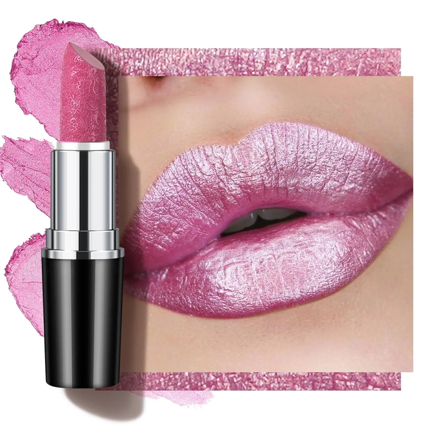ANGLICOLOR Women's Metallic Bright Pink Frosted Lipstick - High-Impact, Full-Coverage, Lightweight Hydrating, Smooth Non-Sticky Formula (15 VELOCITY, 4g)