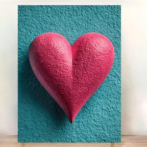 1 Piece Modern Canvas Wall Art - Pink Heart with Glossy Effect, Teal Background Poster - Living Room, Bedroom, Office Decorative Frame - Valentine's Day, Wedding, Anniversary Gift - Ready-to-Hang Home Decor, Fashionable Design, High-Quality Printing, 2D G