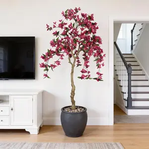 Indoor/outdoor landscaping/increase comfortable and beautiful visual effects/6-foot artificial bougainvillea tree with black plastic pot, realistic flowering fake plant, suitable for home decoration, office space/porch living room potted artificial tree