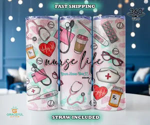 Nurse Life Coffee Tumbler , Personalized Essential Nurse Cup , Custom School Nurse Tumbler With Straw , Nurse Life Gift