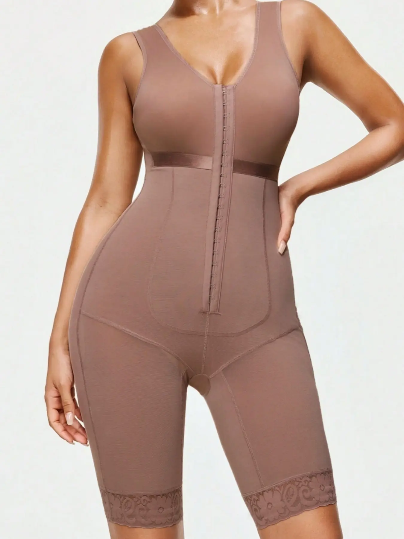 1 Count Women's U-Neck Body Shaperwear, Colombian Shapewear, Fajas, Adjustable 3-Row Hook Closure Body Shapewear Bodysuit, Lace Trim Contouring Jumpsuit, Open Crotch Bodysuit, Hips Enhancing Shapewear, Fit, Everyday Wear & Special Occasions, Underwear