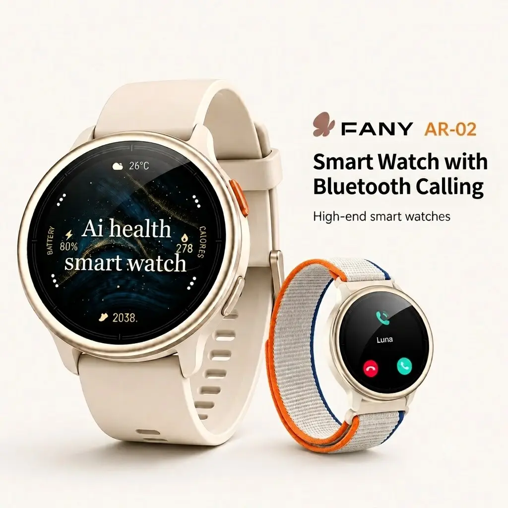 FANY AR-02 AI Smart Watch with Silicone Band, 1.27in Full Touch Screen, IP68 Waterproof Bluetooth Music Player, Heart Rate/Sleep Monitor Fitness Tracker for iPhone Android Phones health smartwatch  Wearable Smartphone Wristwatch sport mode smartwatch2026