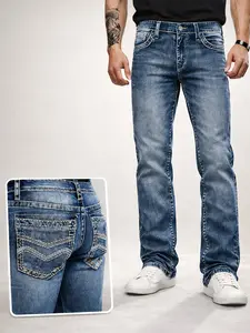 Men's Flex Stretch Denim Jeans - Regular Fit Embroidered Cotton Pants with Pocket,Regular Season Menswear for Work Casual Classic Streetwear & Everyday Long Bootcut Jeans Men Pants summervibes michic fashion
