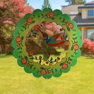 Hummingbird Design Hanging Decor, 3D Stainless Steel Hanging Wind Spinner, Metal Bird Wind Catchers Kinetic Sculpture for Indoor/Outdoor Decor, Garden Accessories
