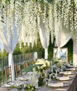 Dense Artificial Fake Wisteria Vine Ratta Hanging Garland 12Pcs 43.3 Inch/Piece Silk Flowers String Artificial Wisteria Flowers for Decorative Home Party Wedding Garden Decorations Artificial Flowers For Outside