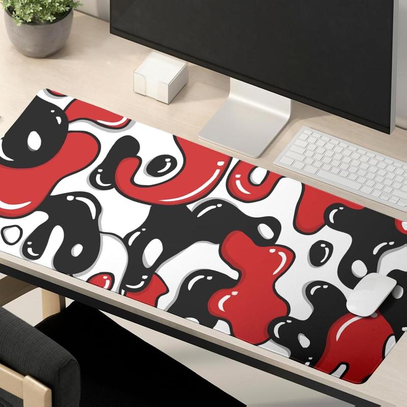 Japanese Anime Geometric Gaming Mouse Pad XL 31.5x11.8 Inch Red Black White Japanese Mouse Mat Desk Mat Extended Large Mousepad With Non-Slip Rubber Base Stitched Edge Mousepad for Work Gaming Desktop