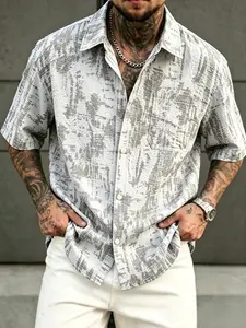 Men’s casual shirt made from fabric that exudes elegance, featuring a unique abstract print pattern. Loose fit with a classic design including a chest pocket—ideal for everyday wear, street style, summer outings, and casual occasions, offering all-day com