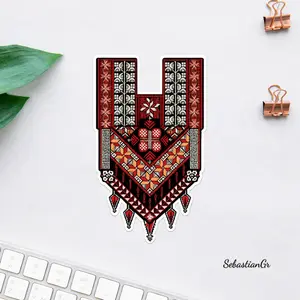 Geometric Red Black Pattern Sticker, Tribal Textile Style Decal, Boho Ethnic Art Vinyl Sticker