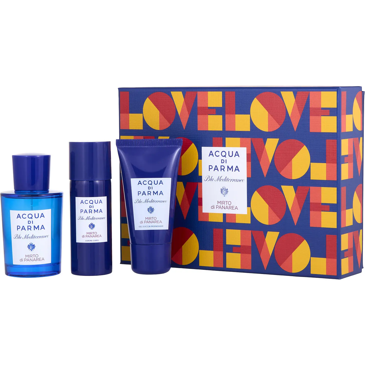 Acqua Di Parma Blu Mediterraneo Mirto Di Panarea Set-Edt Spray 2.5 Oz & Body Lotion 1.7 Oz & Shower Gel 1.4 Oz For Unisex