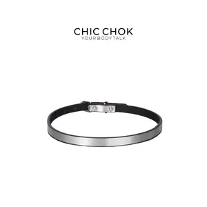 CHICCHOK [Silver Silence] Sterling Silver Color Leather Choker – Gothic Minimalist Collar, Adjustable Punk Fashion Necklace for Women & Men