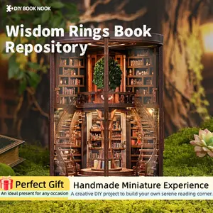 Wooden book nook kit tiny home for adults,DIY Model Kit, Vintage Abstract Renaissance Style, 3D Hand-Assembled Booklet Toy House, Miniature Dollhouse Kit, birthday Gift