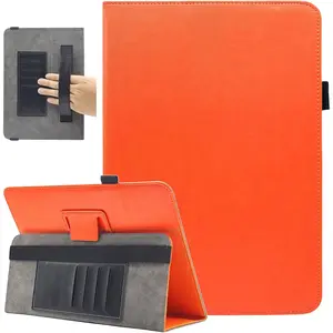 Universal 10 10.1 11 Inch Tablet Case,  Protective Folio Stand Android 16 15 Case for 9.6-11 Inch Tablet with Hand Strap and Cards Slots, Orange