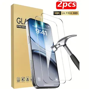 2-Pack HD Tempered Glass Screen Protectors Compatible with: iPhone 17, 16, 15, 14, 13 Pro Max, Plus, and Air. 9H hardness, scratch-resistant, bubble-free installation. HD transparent screen protector.