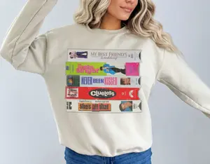 90s And 00s Vhs Classic Movie Stack Tshirt Sweatshirt, Retro Film Lover Shirt, Cassette Tape Shirt, Music Lover Gift, Unisex Sweater Pullover Tee