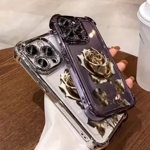 Phone Case with Gold Floral Design, for iPhone 17 Air/16 Plus/15 Pro Max/14 Pro/13/12/11, Suitable as a Gift for Family or Friends, Ideal Christmas Gift Protective Accessory/SJQNDD54