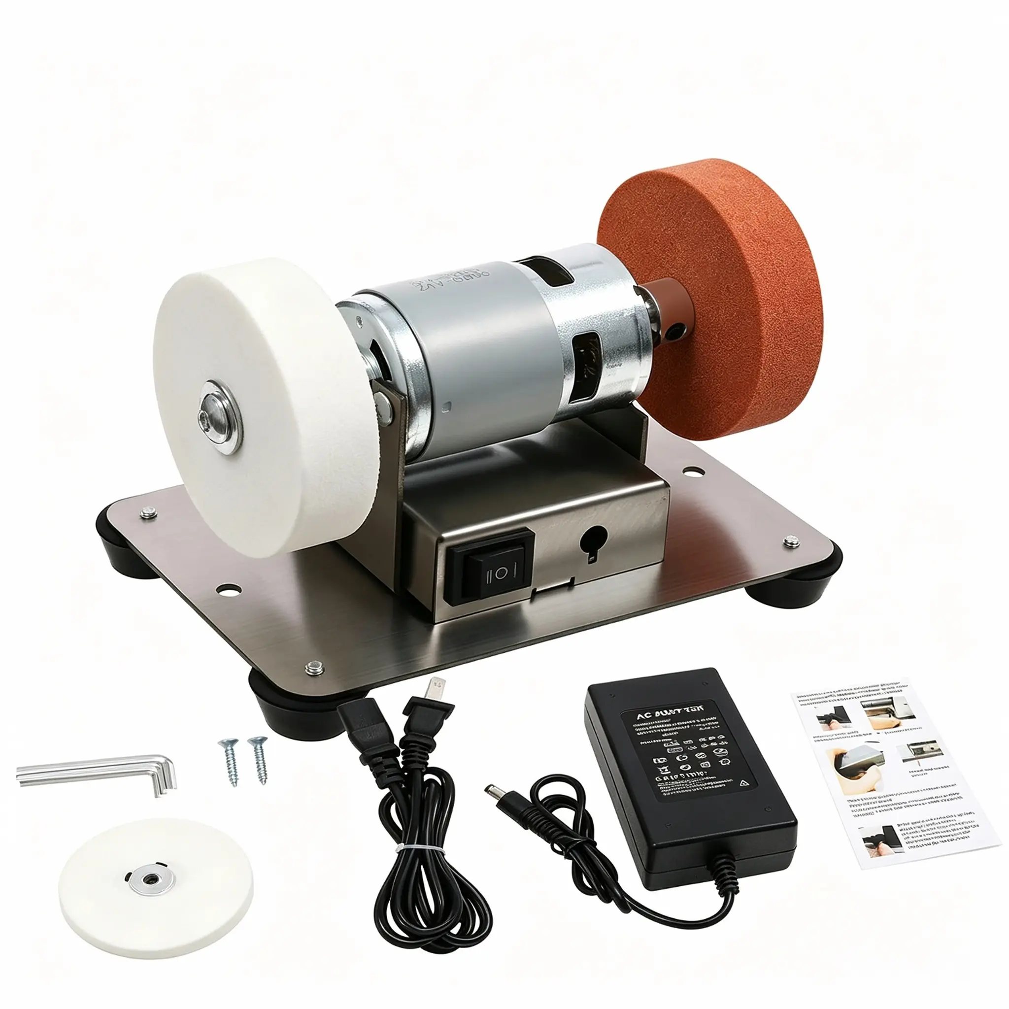 Mini 3-Wheel Bench Grinder, Electric Benchtop Polisher & Buffer Machine for Jewelry, Knife Making, Metal Polishing, Woodworking & DIY Projects