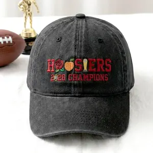 Embroidered Indiana Football 2026 National Champs Cotton Wash Hat, Indiana Trucker Hat, Hoosiers Lover, Bloomington Hat, College Fan Gift