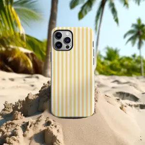 Aesthetic Phone Case, Yellow Summer iPhone Protective Cover Girly Hardshell Trendy Stripe, iPhone 17 16 15 14 13 12 11 Promax