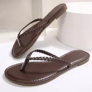 Women's Flat Sandals Strappy Dressy Braided Tape Casual Summer Thong Flip Flops for Beach
