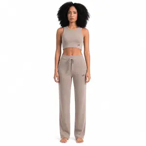 URBVN Relax Realm Women's Sleeveless Tank and Wide Leg Pant Viscose Knit 2-Piece Set