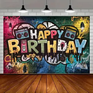 Party Banner 1pc Vibrant Hip Hop Graffiti Happy Birthday Background Decoration Photo Props Polyester Banner Home Room Wall Decor