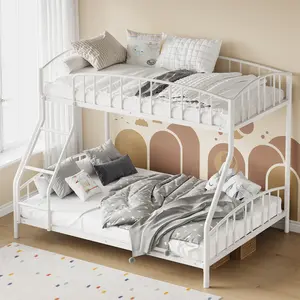 Bunk Bed Twin Over Full, Heavy Duty Bunk beds Frame with Arched Guardrail and Safety Ladder, Sturdy Steel Slats Support for Kids Boys Girls, Space-Saving, No Box Spring Needed, White/Pink/Black(2 Packages)