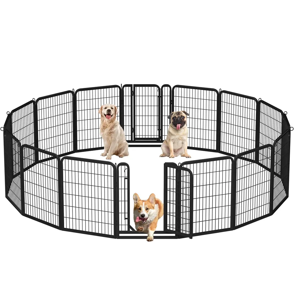 Yaheetech 16-Panel Metal Dog Playpen, Portable Puppy Fence, Indoor-Outdoor Exercise Barrier with Door, 32/25 in Height