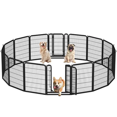 Yaheetech Expandable 14-Panel Steel Dog Playpen Enclosure with Auto-Lock Door, Portable Folds Flat for Travel, 25/32/40 in Height, Indoor-Outdoor Exercise Barrier for RV Camping Traveling