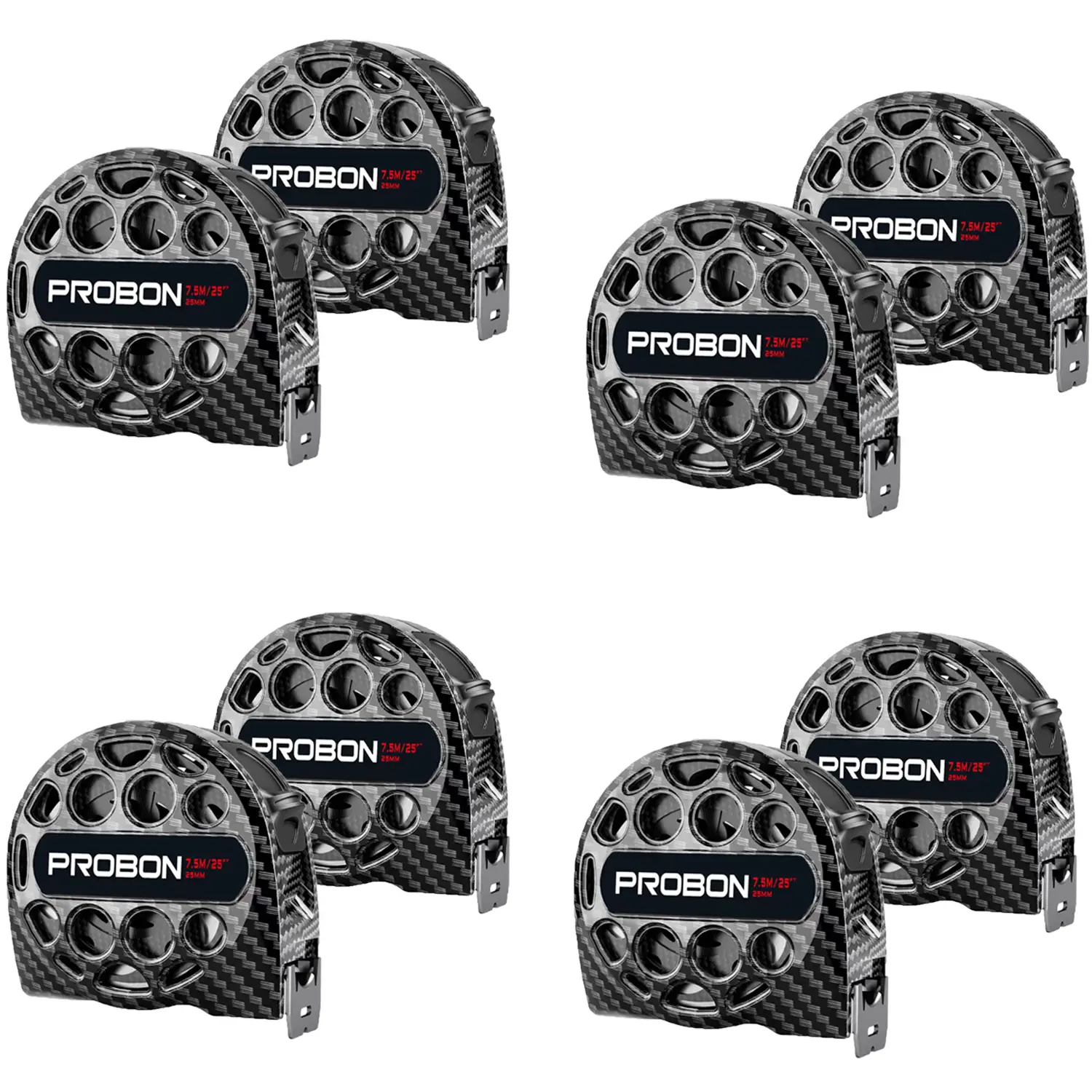 PROBON 8-Pcs Durable Retractable Tape Measure - 25FT/7.5M Stainless Steel Retractable Measuring Tool with Manual Lock, Easy-to-Clean Design, Designed to Withstand Accidental Drops, Portable Hand Tool for Home, Construction