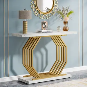 Tribesigns Modern Console Table with Faux Marble Top and Geometric Metal Base
