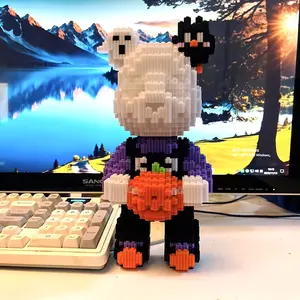 Halloween Skull Pumpkin Bear 3D Puzzle Building Blocks Decoration, Bookshelf Home Office Cabinet Decor, Party Living Room TV Stand Display