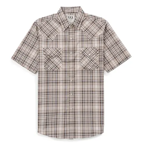 Men's Classic Ely Cattleman Short-Sleeve Plaid Western Snap Shirt - Cotton Checked Fabric, Durable Breathable Polyester, Functional Patch Pocket, Lightweight All-Season Casual Ranch Wear, Gift for Boyfriend