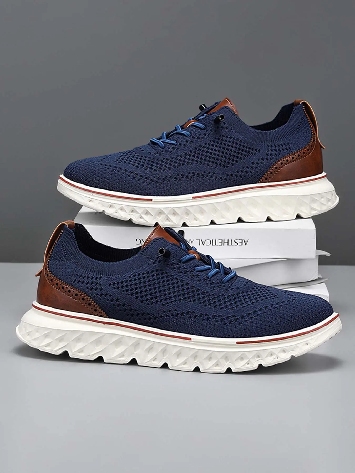 Men's Casual Sneakers Breathable Knit Lace-Up Shoes Fashionable Casual Sneakers New Fashion Low Top Sneakers for Men Casual Use Sneaker Sports Shoes