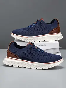 Men's Casual Sneakers Breathable Knit Lace-Up Shoes New Fashion Low Top Sneakers for Men Sports Shoes