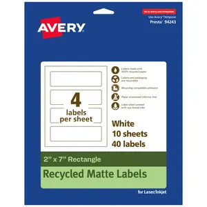 Avery Recycled Matte White Labels,  2" x 7" Rectangle