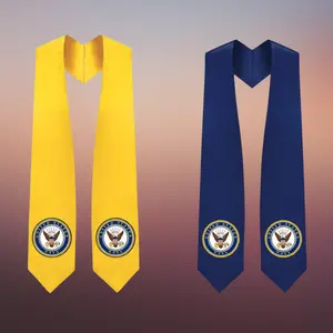 US Navy - Military Inspired Graduation Stole Honor Sash Gold and Navy Blue