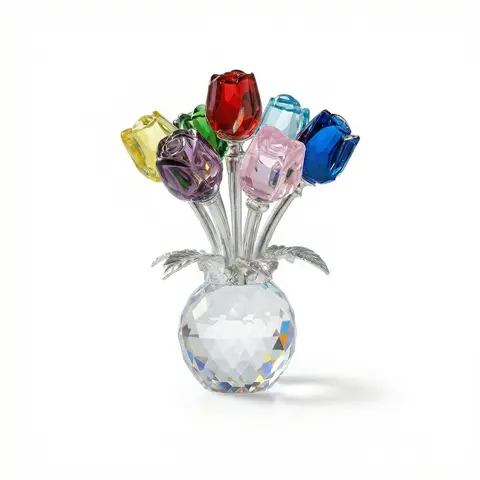 Handmade Glitter Crystal Rose Bouquet (3.1×4.8 in) - Artificial Floral Bouquet, Decorative Home Accessory Ornament, Romantic Gifts for Girlfriend, Mom Gifts, Sisters Room Decor
