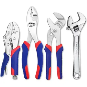 Pliers Set 4-piece Locking Plier Slip-joint Plier Groove Joint Pliers and Adjustable Wrench Home Maintenance Tool Kit