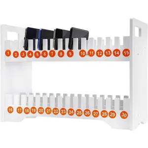 Cell Phone Holder 30 Slots Classroom Cell Phone Storage 2-Tier Multiple Cell Phone Stand Rack with Number Stickers PVC Office Organizer Desktop Organizer for Classroom, Office
