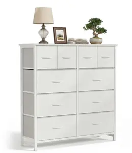 10 Drawers Fabric Cabinet, Clothes Storing, Storage Tower Organizer for Bedrooms, Entryways, White
