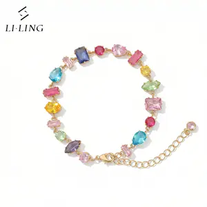 Dopamine Rainbow Candy Bracelet | Multicolor CZ  Adjustable Y2K Maximalist Jewelry for Women |     Gift for Her