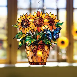 Sunflower Acrylic Suncatcher Hanging, Sunflower Faux Stained Glass Suncatcher, Sunflower Ornament, Flower Garden Decor,Gift for Mother's Day