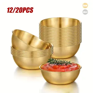 12/20pcs of 3.23-Inch Stainless Steel Mini Sauce Dishes, Round Condiment Bowls, Kitchen Bowls, Serving Bowl for Sushi Dipping, Appetizer Plates, Butter Dishes, And Cheese Plates, Safe for Dishwashers, Available in Golden Or Silvery