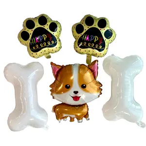 Corgi Dog Bone & Paw Print Balloon Set – Party Decor (5-Piece Set)