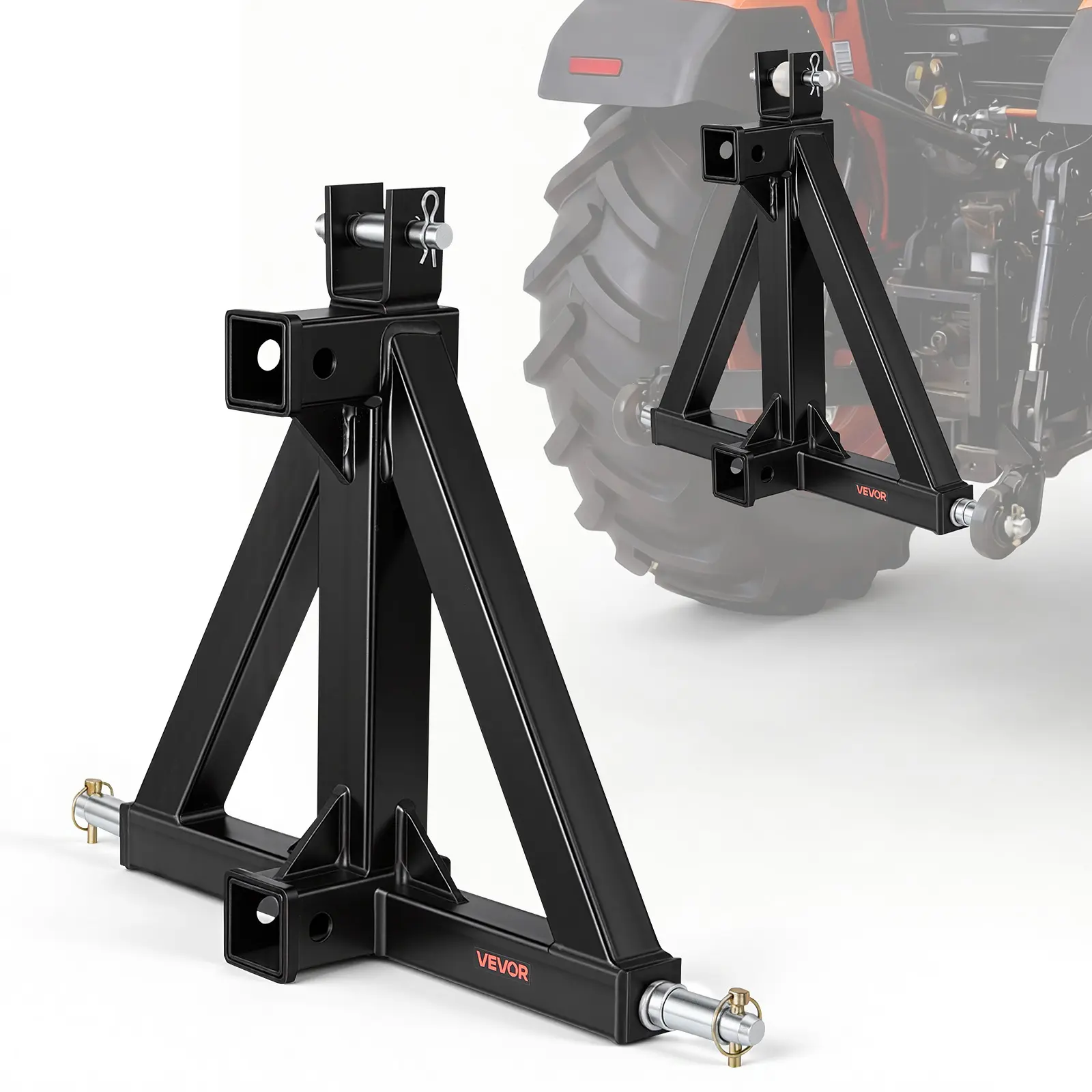 VEVOR Coated Steel 3-Point Tractor Tow Hitch Adapter, 2" Receiver, 2" Hitch Connection, Bolt Mount, Load Bearing, Quick Attach for Category 1 Farm Vehicles (Kubota, Mahindra, Ford)