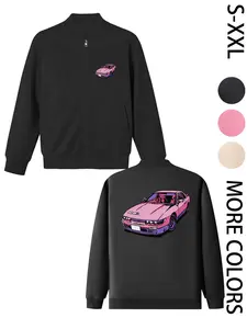 Women's American Street Style Hoodless Bomber Jacket with "Nissan Silvia S13" Print, Lightweight Zip-Up Jacket, American Street Style Print Design, Suitable for All Seasons, Casual & Street Style