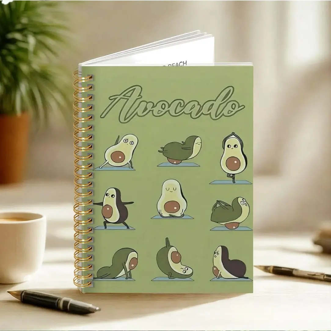 1pc  Avocado-Themed Yoga Journal -Illustrated Chair Yoga Poses, Progress Tracking Sheets, Safety-Friendly Workout Log with Thick Cover, Smooth Writing - Ideal Gift for Organizing Notes, Thank You Notes & Work 5.5x8.3in