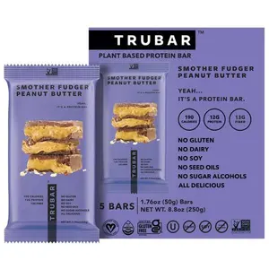 TRUBAR Plant-Based Protein Bar, Smother Fudger Peanut Butter, Kosher & Dairy Free, 5 Count