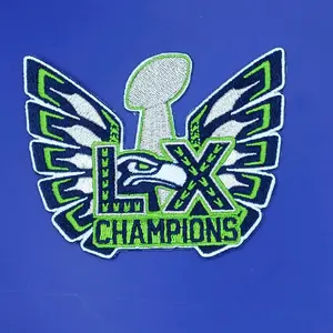 Seahawks LX Champions Metallic Silver Embroidered Iron-On Patch 4"